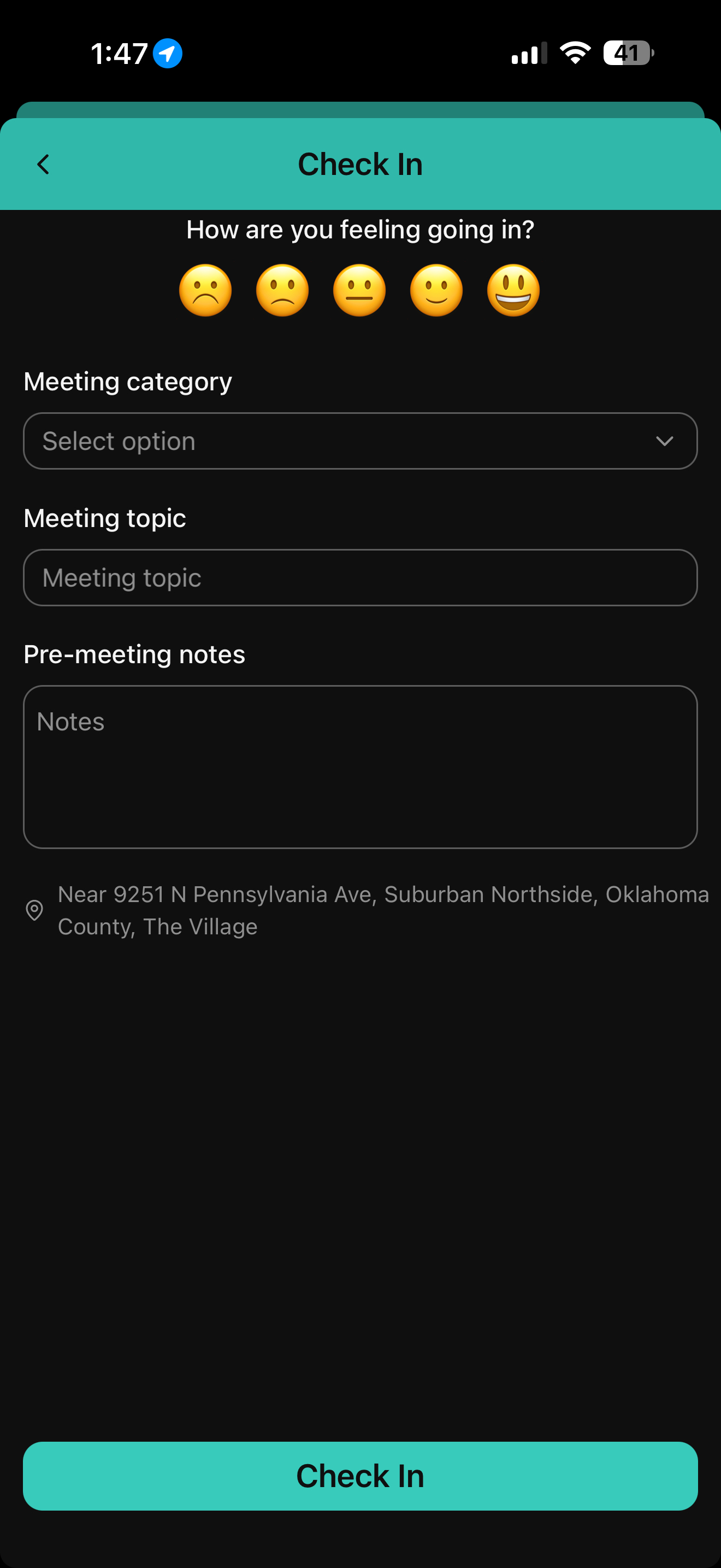 Second Sponsor app screenshot showing GPS-verified meeting check-in feature with location validation for AA/NA meetings